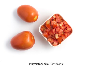 Fresh Diced Tomatoes Isolated On White Background