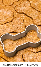 Fresh Dog Biscuit Dough With Bone-shaped Cookie Cutter