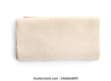 Fresh Dough On White Background, Top View. Puff Pastry