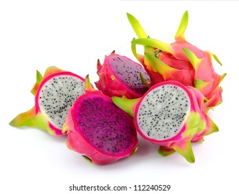 Fresh Dragon Fruit On White Background.