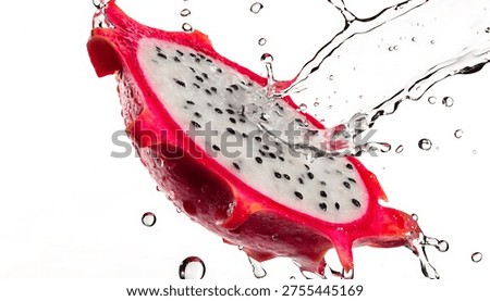 Fresh dragon fruit slice in dynamic motion isolated on white background for tropical fruit and food photography.white background 