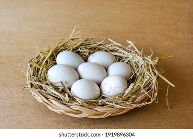 Fresh Duck Eggs On The Straw Nest,