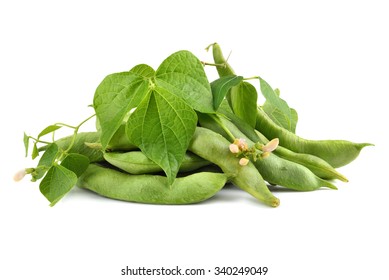 Fresh Edamame Soy Beans With Flowers And Leaves On White Background