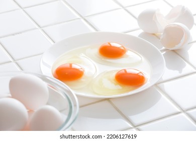 Fresh Eggs Shot On The Kitchen Counter, Background Image For Cooking Eggs