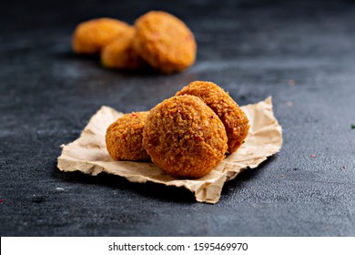 Fresh Falafel Balls On A Black Background. Image