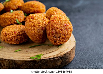 Fresh Falafel Balls On A Black Background. Image