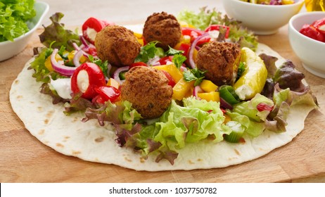 Fresh Falafel Wrap With Veggies, Ready To Roll