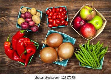 Fresh Farmers Market Fruit And Vegetable Produce From Above