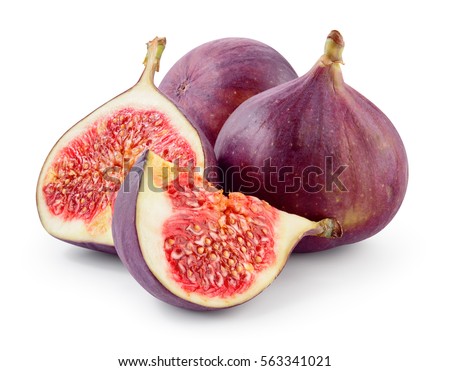 Fresh figs. Fruit with half and quarter isolated on white background. With clipping path.