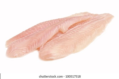 Fresh Fish Filet. Fillet Of Fish Pangasius. Isolated On White Background.