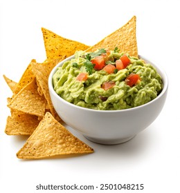 Fresh and Flavorful Guacamole with Crispy Tortilla Chips: A Perfect Mexican Appetizer - Powered by Shutterstock