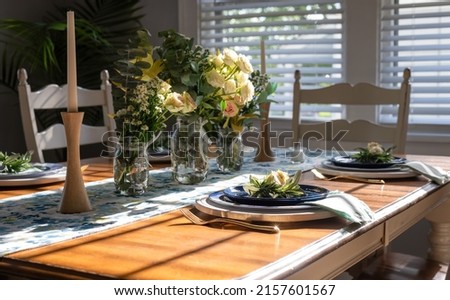 Image, Stock Photo Spring flowers on dining table in b&w