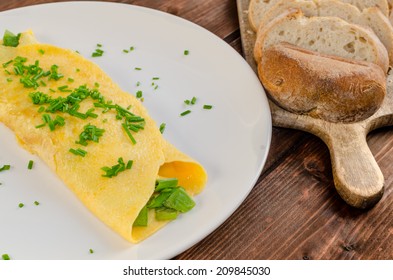 Fresh French Omelette With Spring Onion And Chive