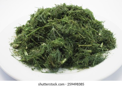 Fresh Frozen Dill On A White Background 