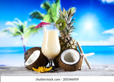 Pina Colada Cocktail On Beach Coast Stock Photo (Edit Now) 1092945845