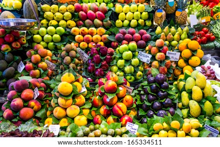 Fresh fruit at a market stall in Barcelona