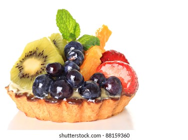 Fresh Fruit Pie Tart With Kiwi, Blueberry, Orange And Strawberry.