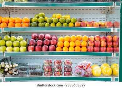 Fresh fruit in rack at shopping mall