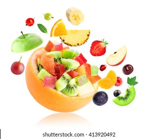 Fresh fruit. Fruit salad on white background  - Powered by Shutterstock
