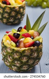 Fresh Fruit Salad Served In Bowls With Fresh Pineapple