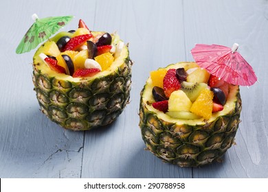 Fresh Fruit Salad Served In Bowls With Fresh Pineapple