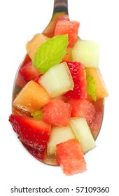 Fresh Fruit Salsa Containing Watermelon, Orange, Cantaloupe, Strawberries, Musk Melon And Mint