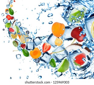 Fresh Fruit Splash With Ice Cubes