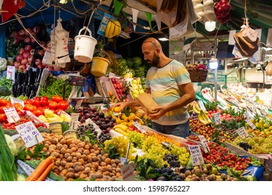 Fresh Fruit And Vegetable Vendor In Kadikoy Market. October 13, 2017 Istanbul, Turkey