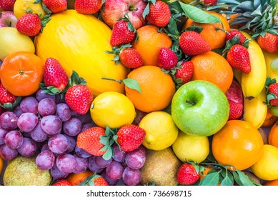 Fresh fruits colorful background. Healthy natural vitamins nutrition.