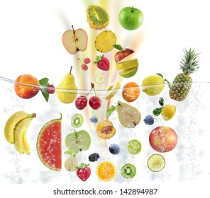 Fresh Fruits Falling Into Water - Powered by Shutterstock