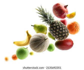 Fresh fruits levitate on a white background - Shutterstock ID 2135692351
