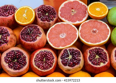 Fresh Fruits Stand On A Street Food Market In Istanbul, Turkey