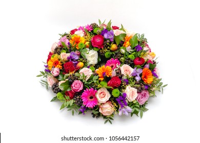 Fresh Funeral Wreath Isolated On A White Background.