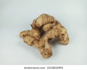 Fresh Galangal Rhizomes Root With  Isolated On White Background, Alpinia Galanga