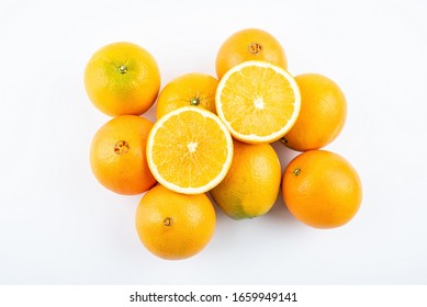 Fresh Gannan Navel Orange And Pulp Slices On White Background