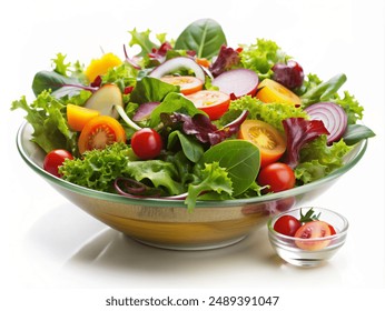 Fresh garden salad with mixed greens and vinaigrette, isolated on white background - Powered by Shutterstock