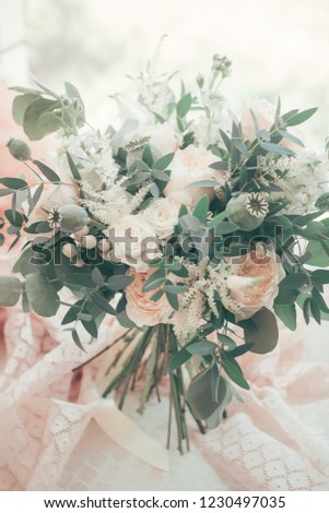 Similar – Bouquet with greeting card and candle