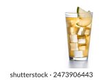 Fresh ginger ale drink isolated on white background. Copy space