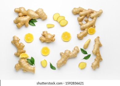 Fresh ginger and lemon on white background - Powered by Shutterstock