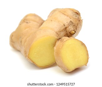 fresh ginger root with slice isolated on white background