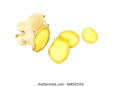 Fresh Ginger Slice On White Background,raw Material For Cooking