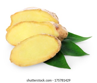 Fresh Ginger Slices Isolated On White