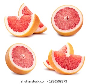 Fresh grapefruit isolated on white background with clipping path. Grapefruit slice and half