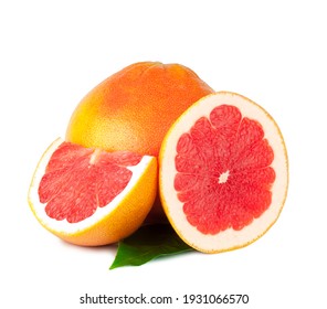 Fresh grapefruit and slices isolated on a white background.