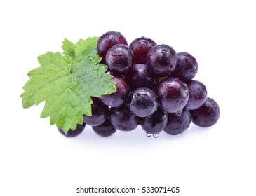 Fresh Grapes And Leaf With Drop Of Water Isolated On White Background