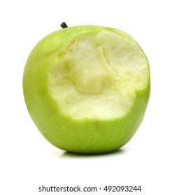 Fresh Green Apple With A Bite Isolated On White Background