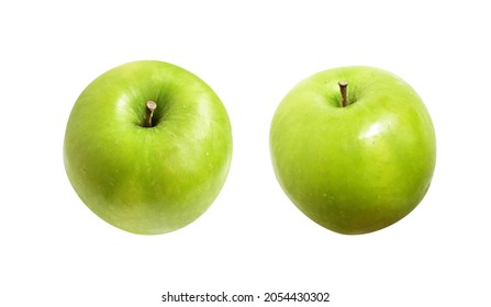 Fresh green apple fruit isolated with clipping path in white background, no shadow