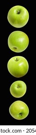 Fresh Green Apple Fruit Isolated With Clipping Path In Black Background, No Shadow