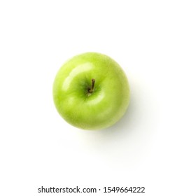 Frisch grüner Apfel einzeln auf weißem Hintergrund. Grüne Früchte, Draufsicht, flache Lage
