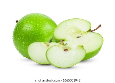 Fresh Green Apple Isolated on White Background with water drop Full Depth of Field 